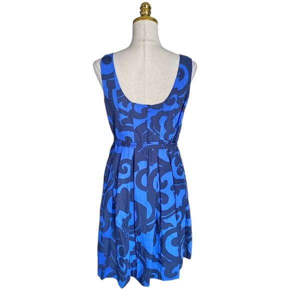 J.Crew Women’s Belted Fit & Flare Blue Artsy Sleeveless Cotton Dress Size 12 - Picture 4 of 7